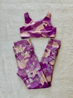 Girls S 7/8 Justice Pink & Purple Camo Activewear Set Sports Bra Leggings Outfit